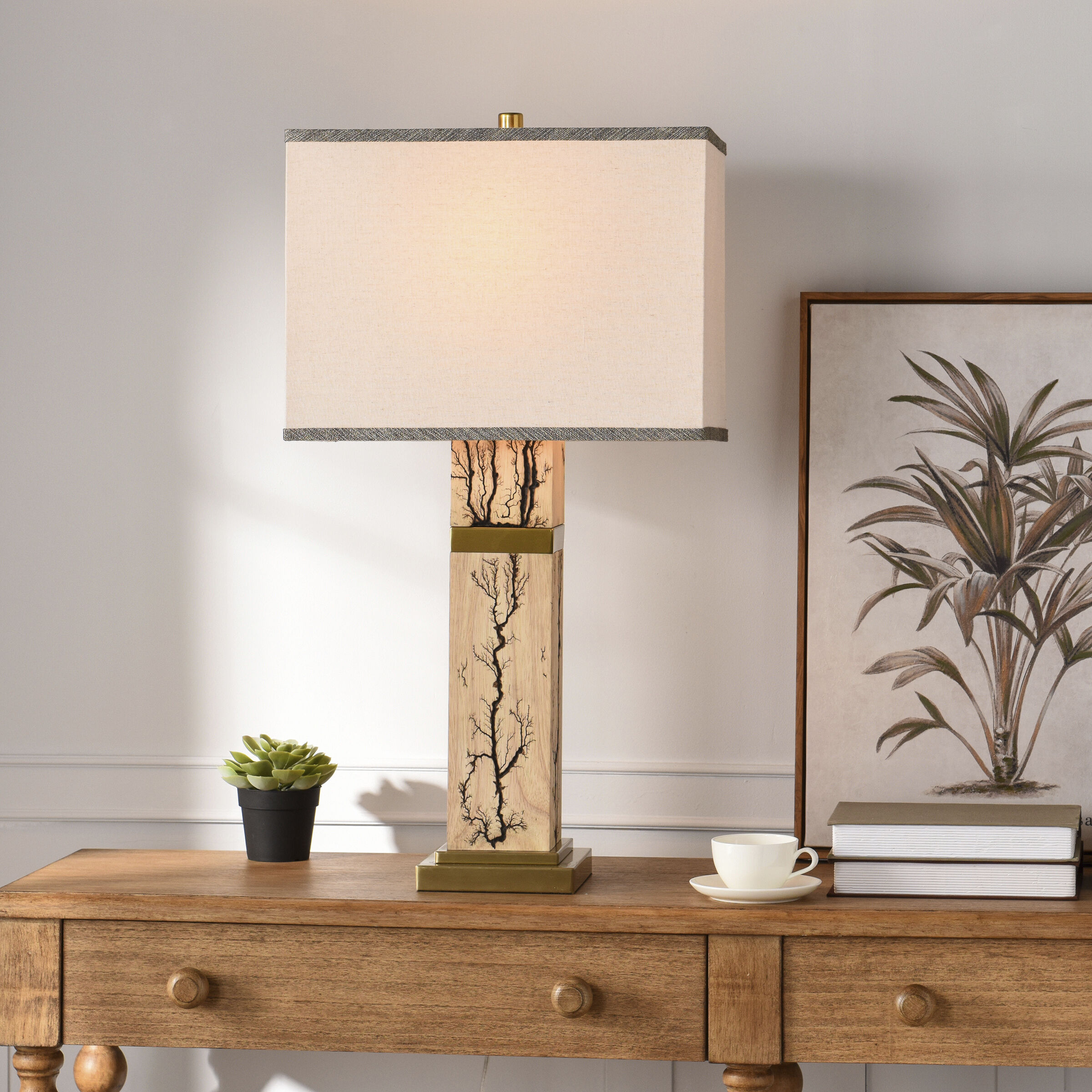 Ramsel 32.25 inch 100 watt Ramsel Gold and Oat Table Lamp Portable Light