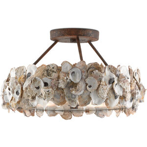 Oyster 3 Light 19 inch Textured Bronze/Natural Semi-Flush Mount Ceiling Light