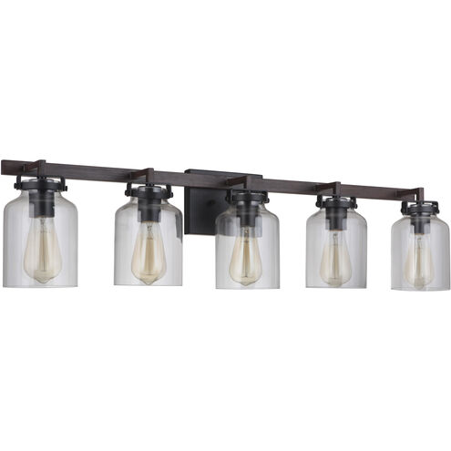 Foxwood 5 Light 37 inch Flat Black with Dark Teak Vanity Light Wall Light in Flat Black/Dark Teak