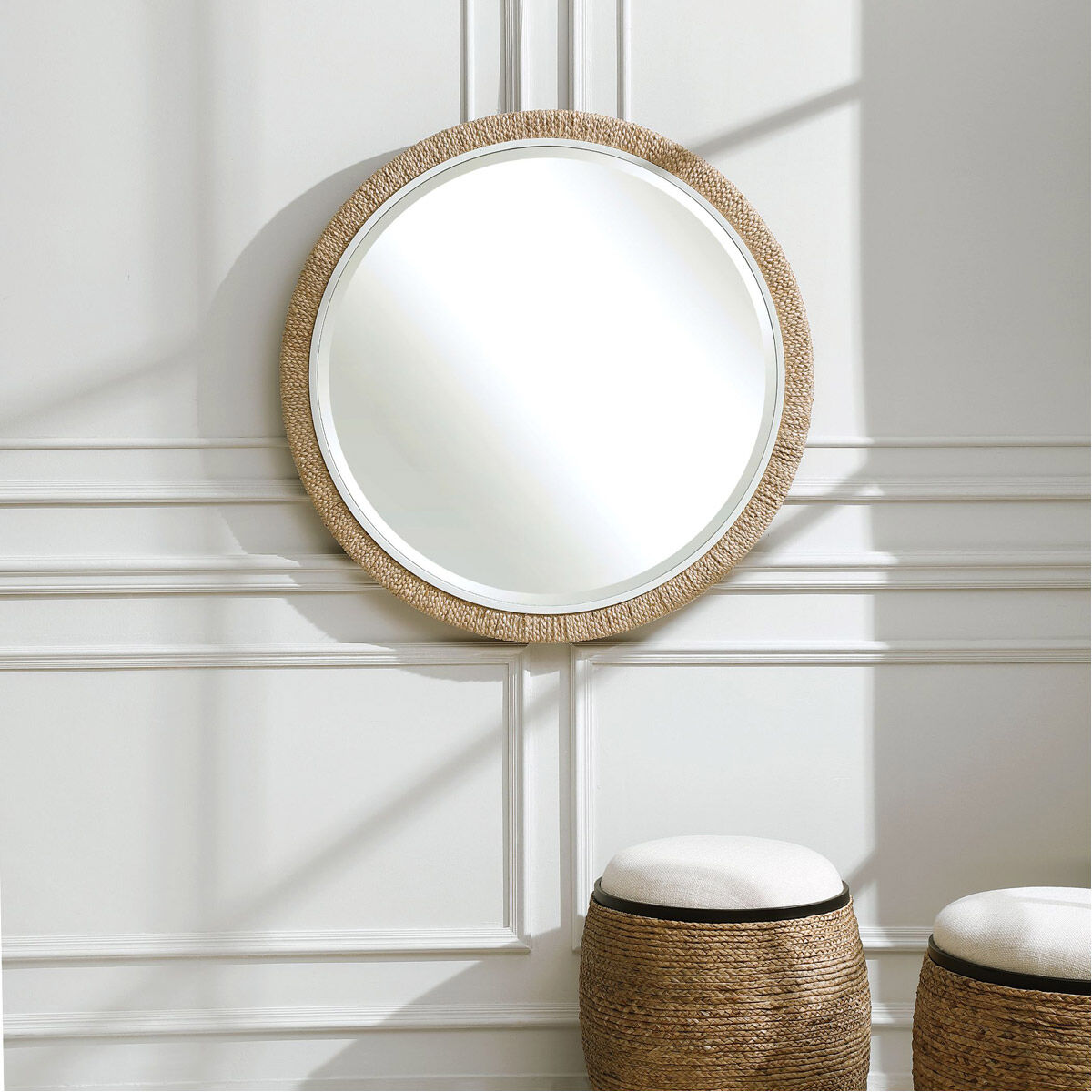 Carbet 39.75 X 39.75 inch Braided Banana Leaf and Matte White Wall Mirror