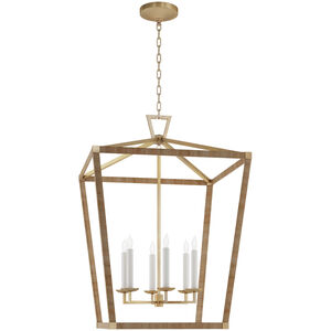 Chapman & Myers Darlana5 LED 29 inch Antique-Burnished Brass and Natural Rattan Wrapped Lantern Ceiling Light, XL