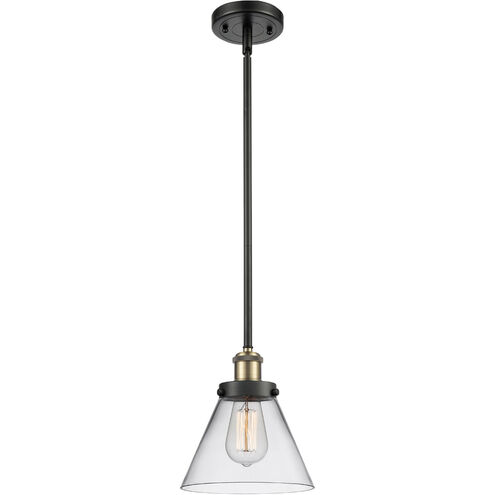 Ballston Large Cone 1 Light 8 inch Black Antique Brass Pendant Ceiling Light in Clear Glass