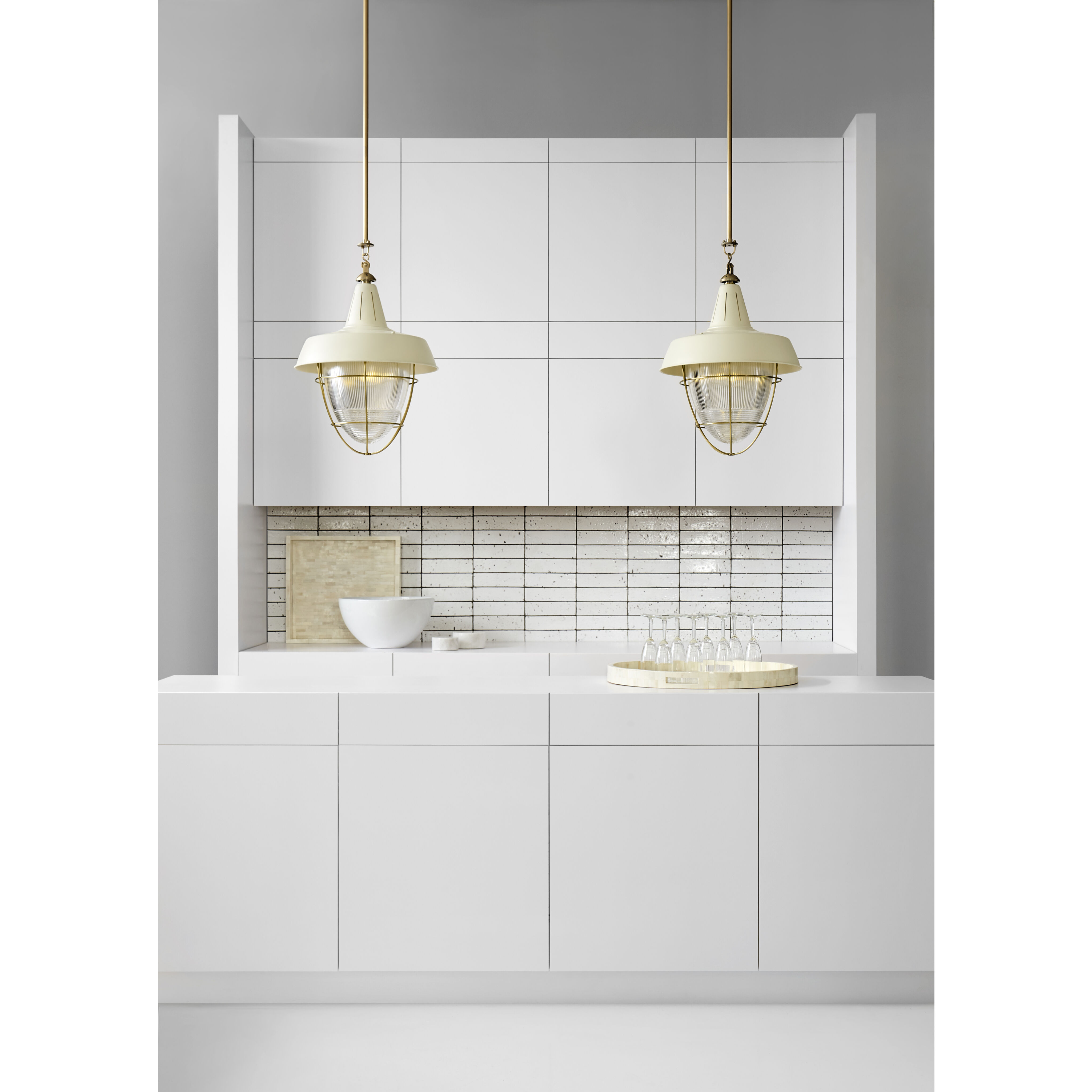 Thomas O'Brien Henry 2 Light 18 inch Hand-Rubbed Antique Brass Pendant Ceiling Light in White