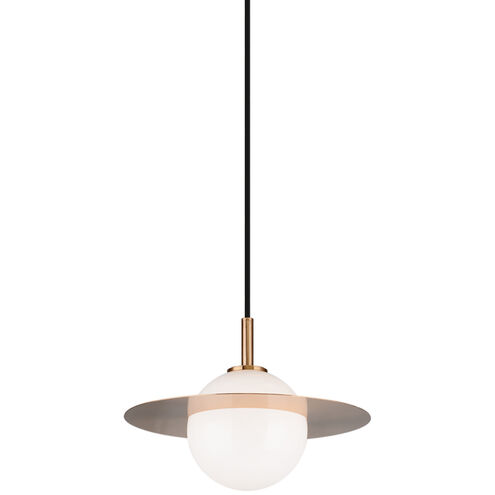 Saturn 1 Light 12 inch Aged Gold Brass and Opal Pendant Ceiling Light in Aged Gold Brass and Opal Glass