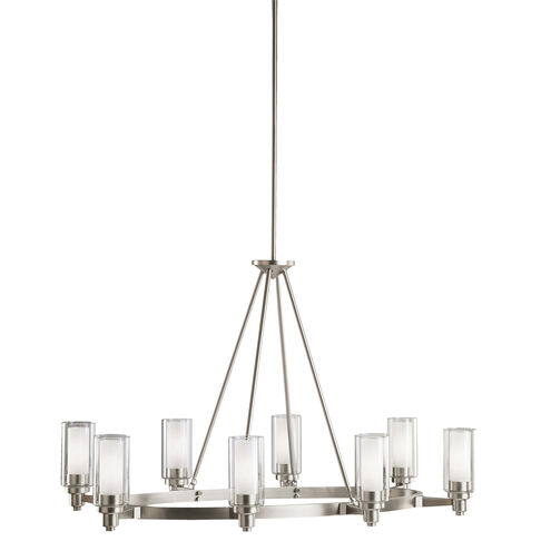 Circolo 8 Light 25 inch Brushed Nickel Chandelier 1 Tier Medium Ceiling Light in Clear Outer With Satin Etched Inner, 1 Tier Medium