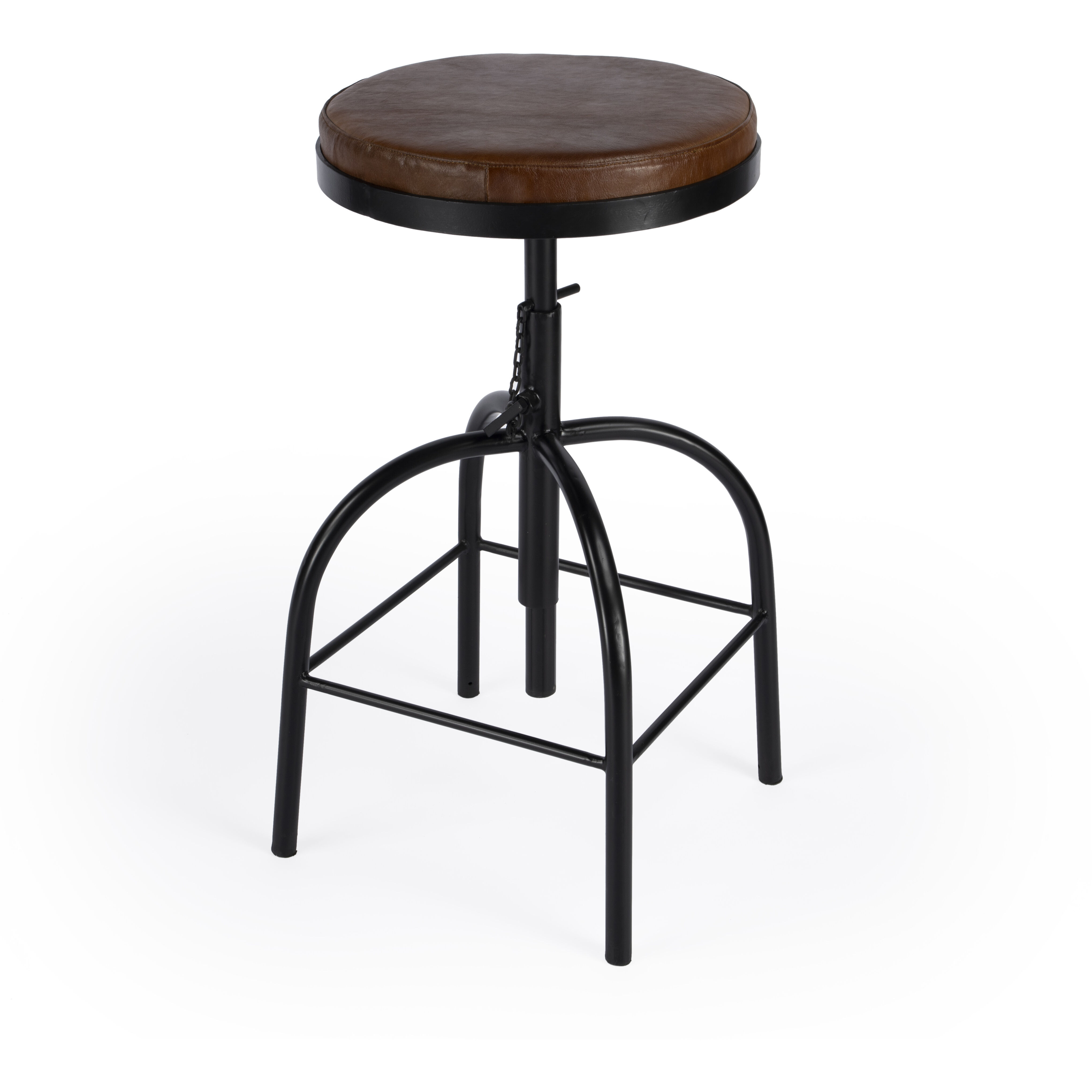 Clyde Leather 25" Adjustable Bar Stool in Medium Brown