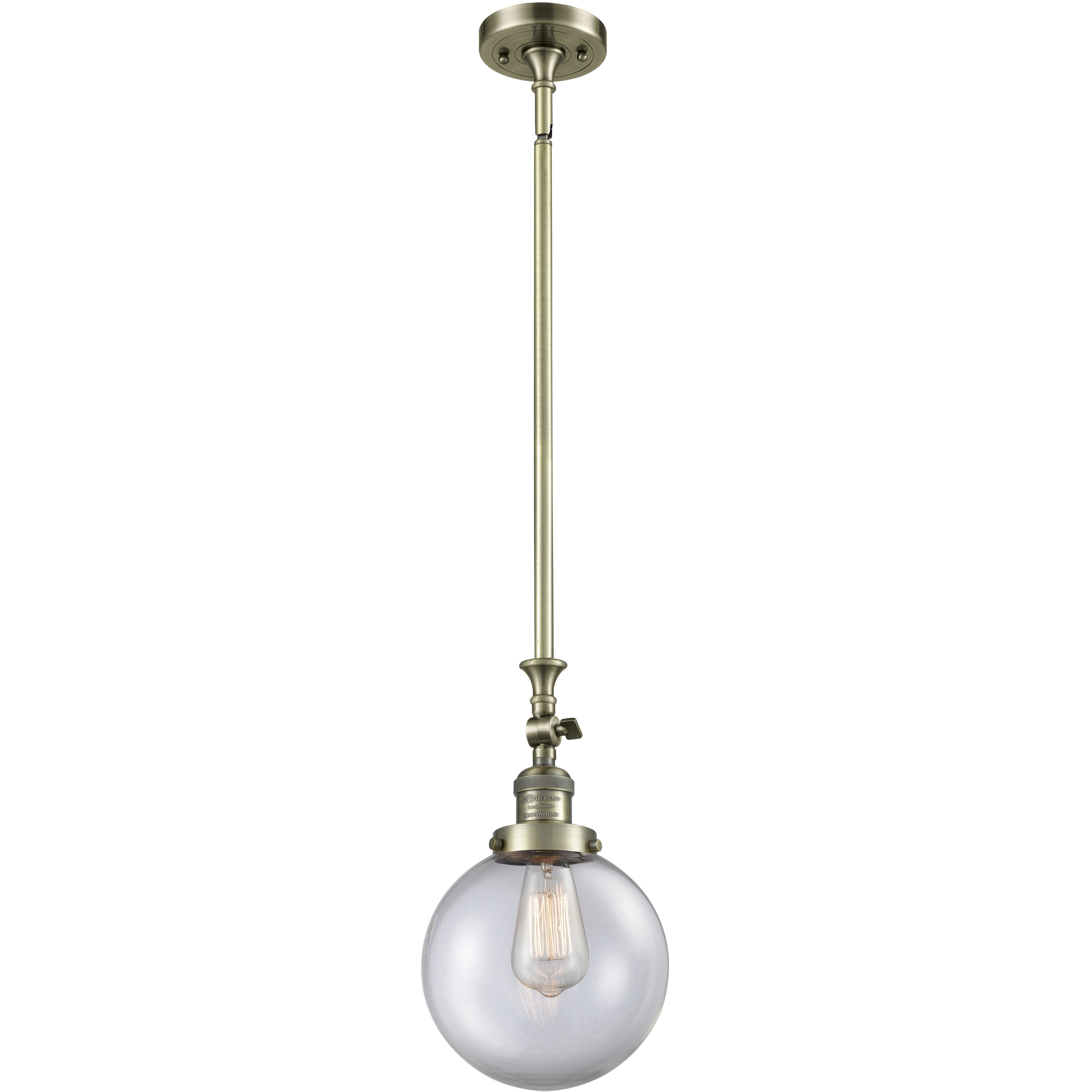 Franklin Restoration Beacon LED 8 inch Antique Brass Mini Pendant Ceiling Light in Clear, Franklin Restoration