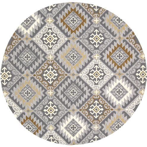 Rain 96 X 96 inch Charcoal/Medium Gray/Light Gray/Brown/Tan/Mustard Handmade Rug, Round