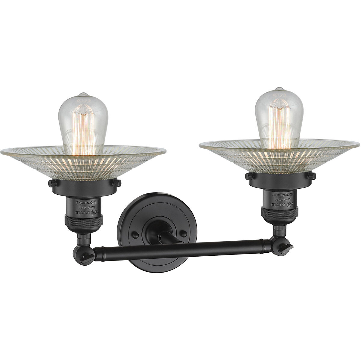 Franklin Restoration Halophane LED 18 inch Matte Black Bath Vanity Light Wall Light in Clear Halophane Glass, Franklin Restoration