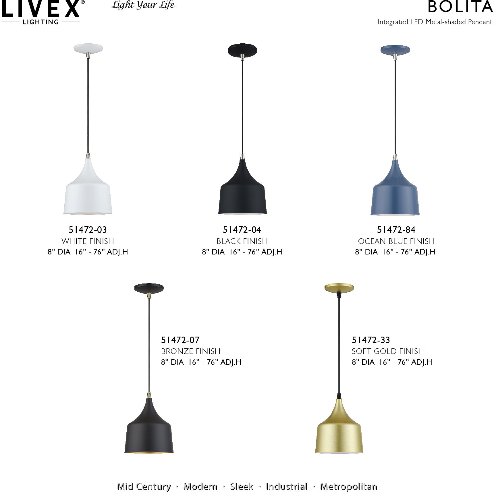 Bolita 8 inch Ocean Blue with Brushed Nickel Accents Pendant Ceiling Light