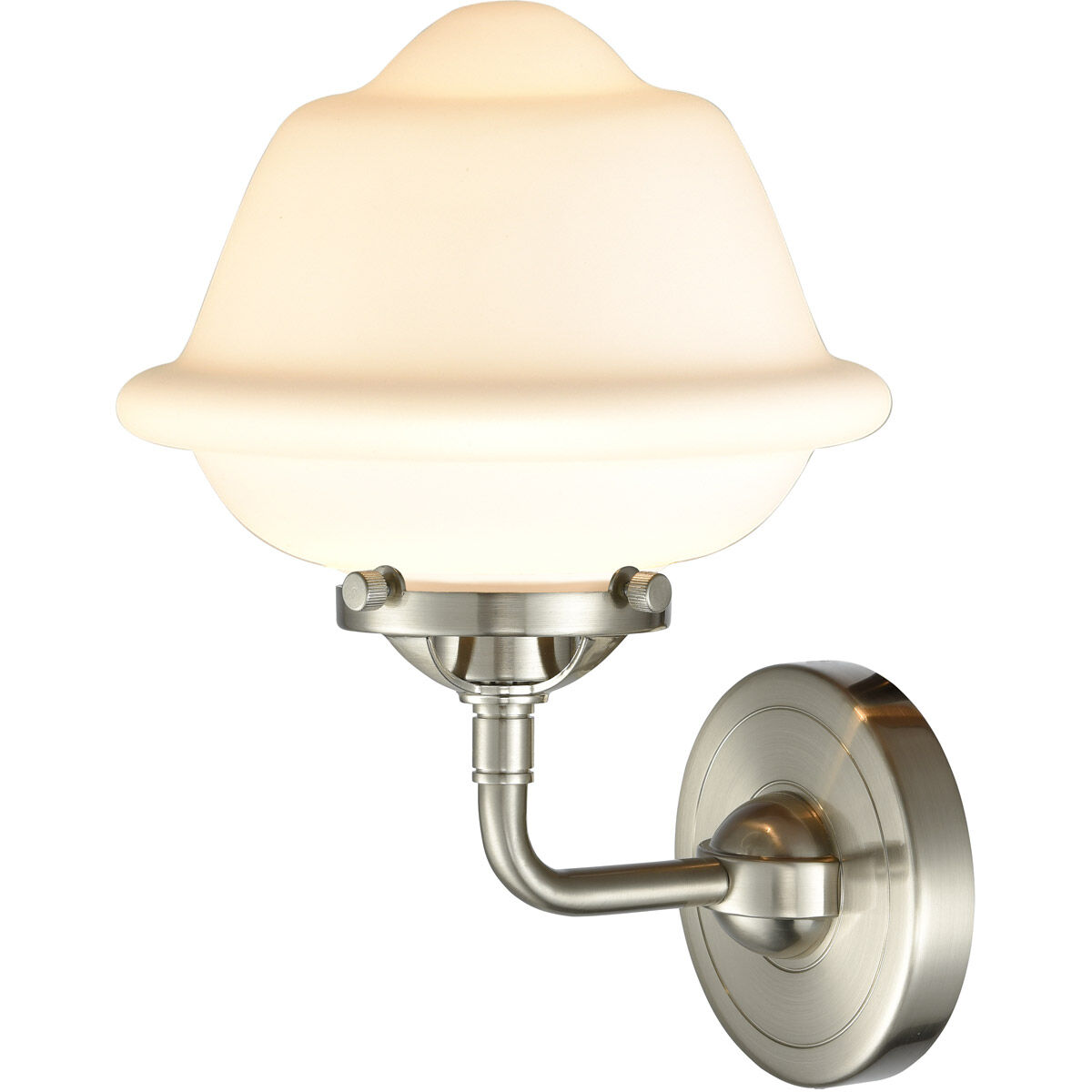 Nouveau Small Oxford LED 7.5 inch Brushed Satin Nickel Sconce Wall Light in Matte White Glass, Nouveau