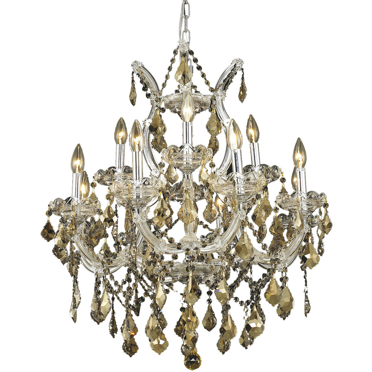 Maria Theresa 13 Light 27 inch Chrome Dining Chandelier Ceiling Light in Golden Teak, Royal Cut