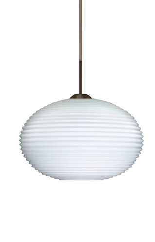 Pape 1 Light Bronze Pendant Ceiling Light in Opal Ribbed Glass, Incandescent