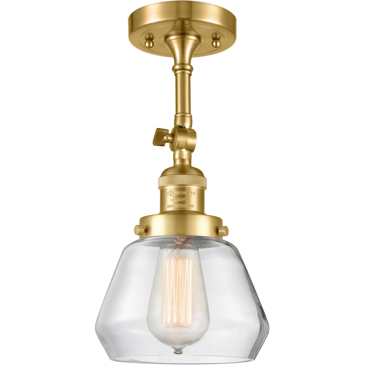 Franklin Restoration Fulton LED 7 inch Satin Gold Semi-Flush Mount Ceiling Light in Clear Glass, Franklin Restoration
