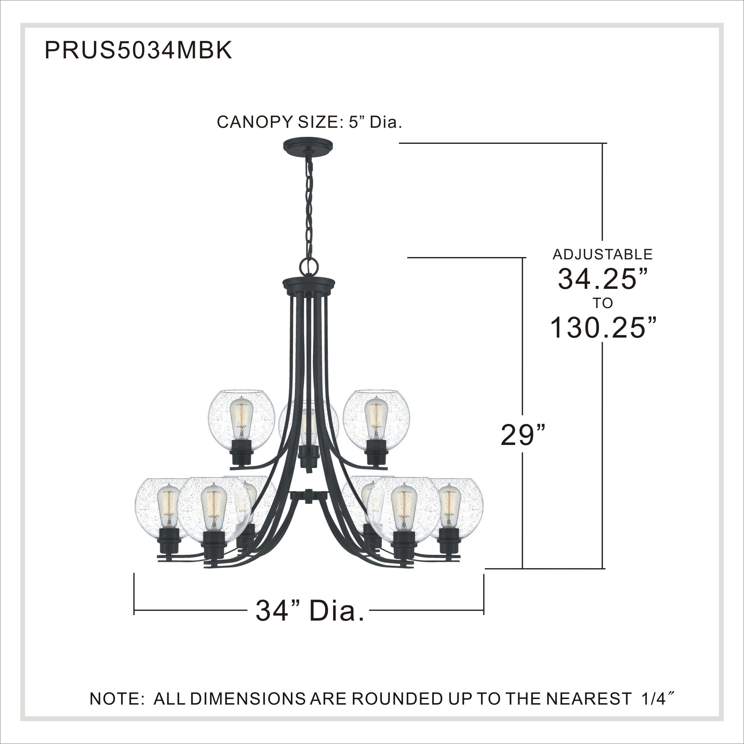 Pruitt 9 Light 34 inch Matte Black Chandelier Ceiling Light in Clear Seedy Glass
