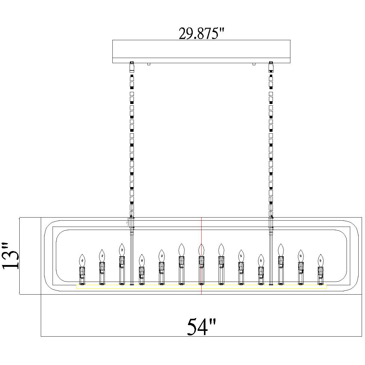 Easton 13 Light 54 inch Rubbed Brass Linear Chandelier Ceiling Light