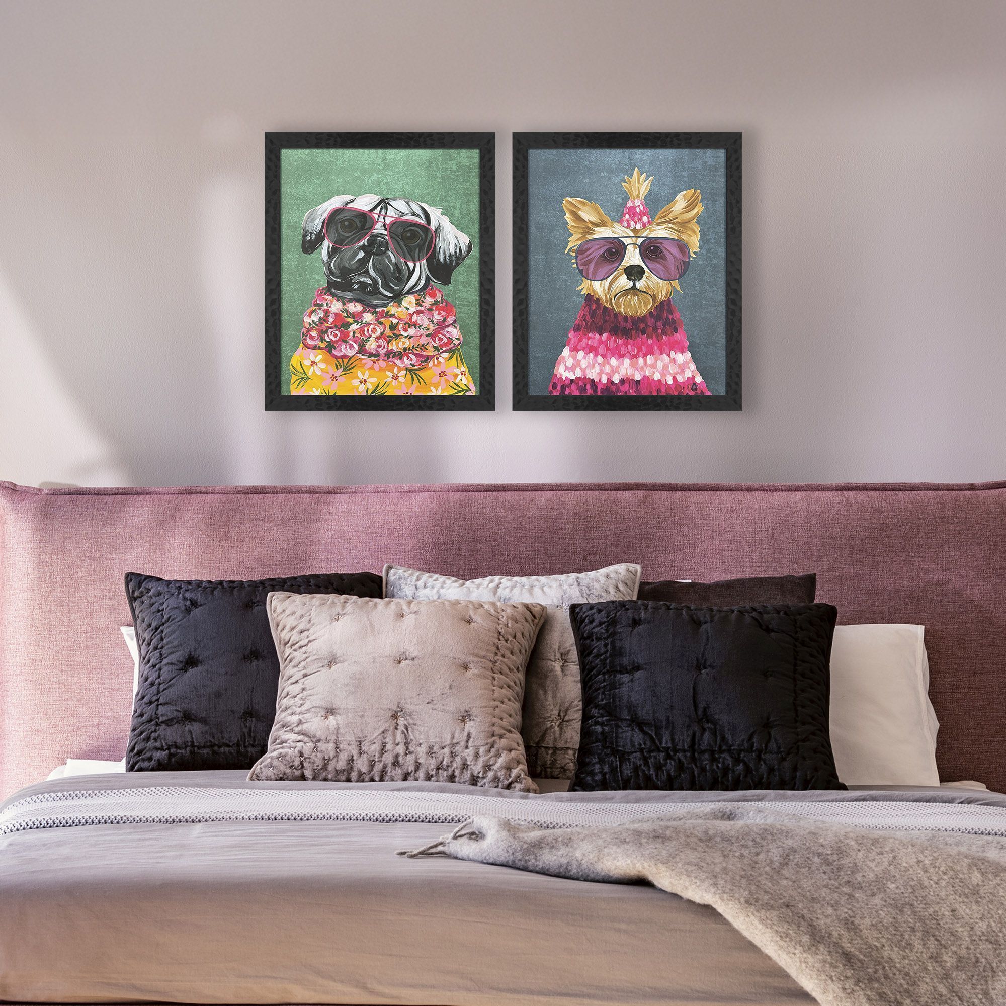 Whimsy Dog Multi and Blue and Green and Black Framed Art, Propac