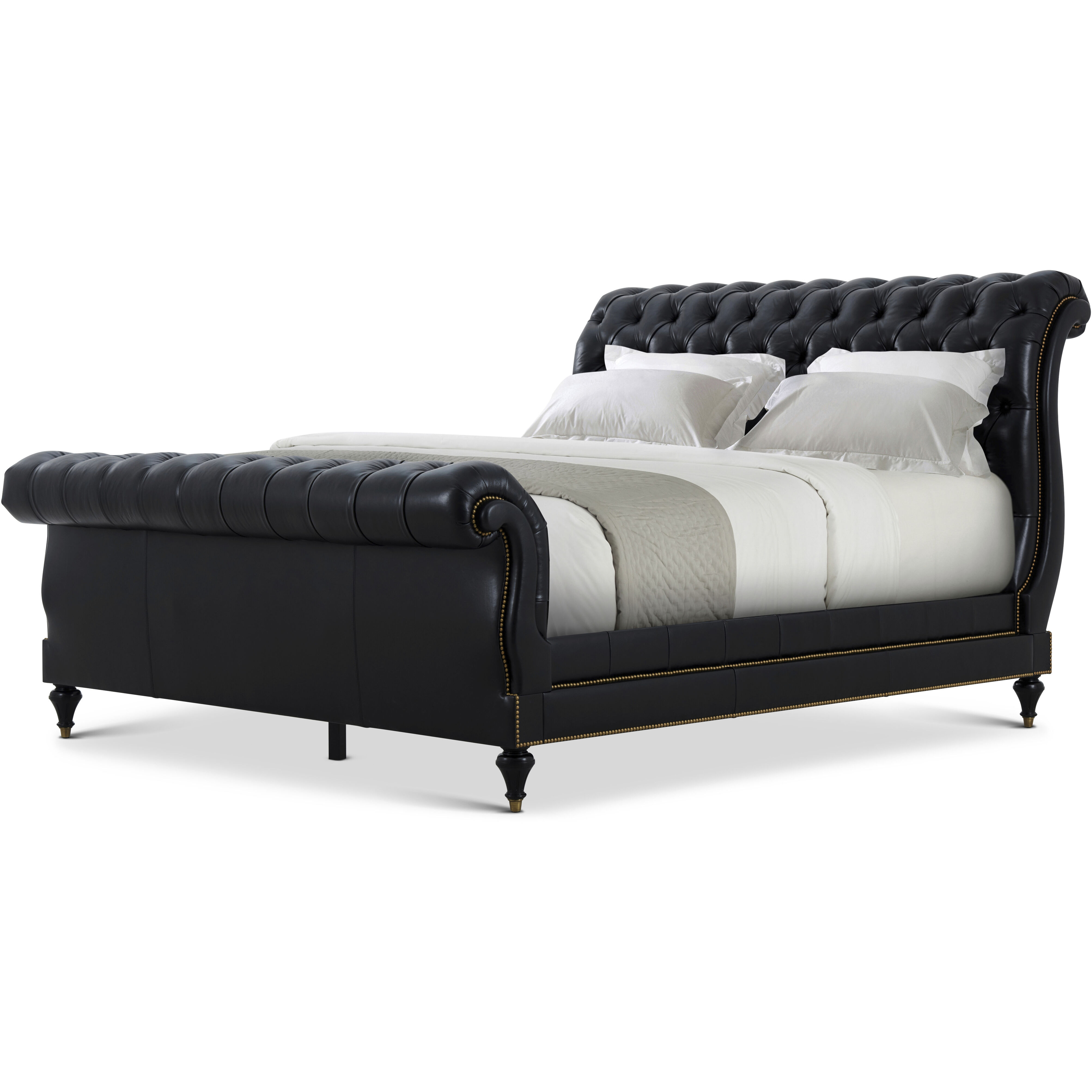 Spencer London One Fifth Black King Sleigh Bed, Wooden, Upholstered
