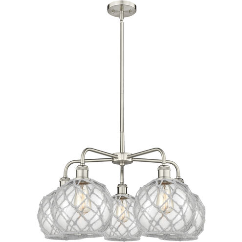 Ballston Farmhouse Rope 5 Light 26.5 inch Satin Nickel Chandelier Ceiling Light in Clear Glass with White Rope