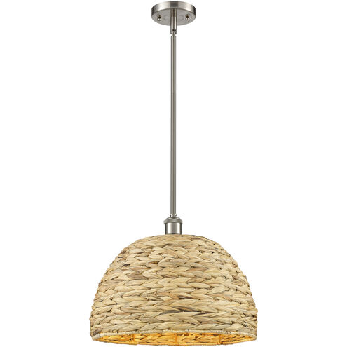 Woven Rattan 1 Light 15.75 inch Satin Nickel Pendant Ceiling Light