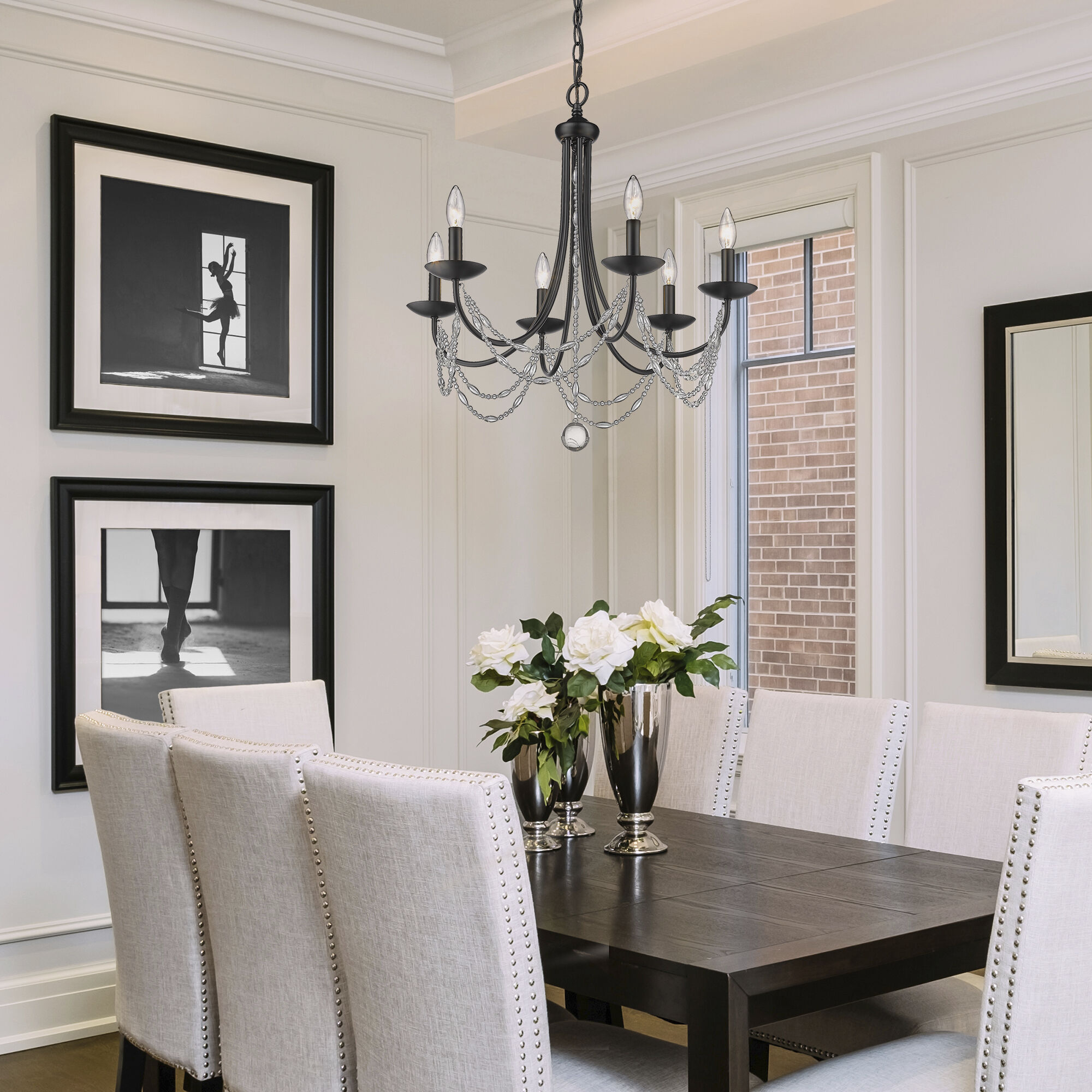 Mirabella 6 Light 25 inch Matte Black Chandelier Ceiling Light in No Shade