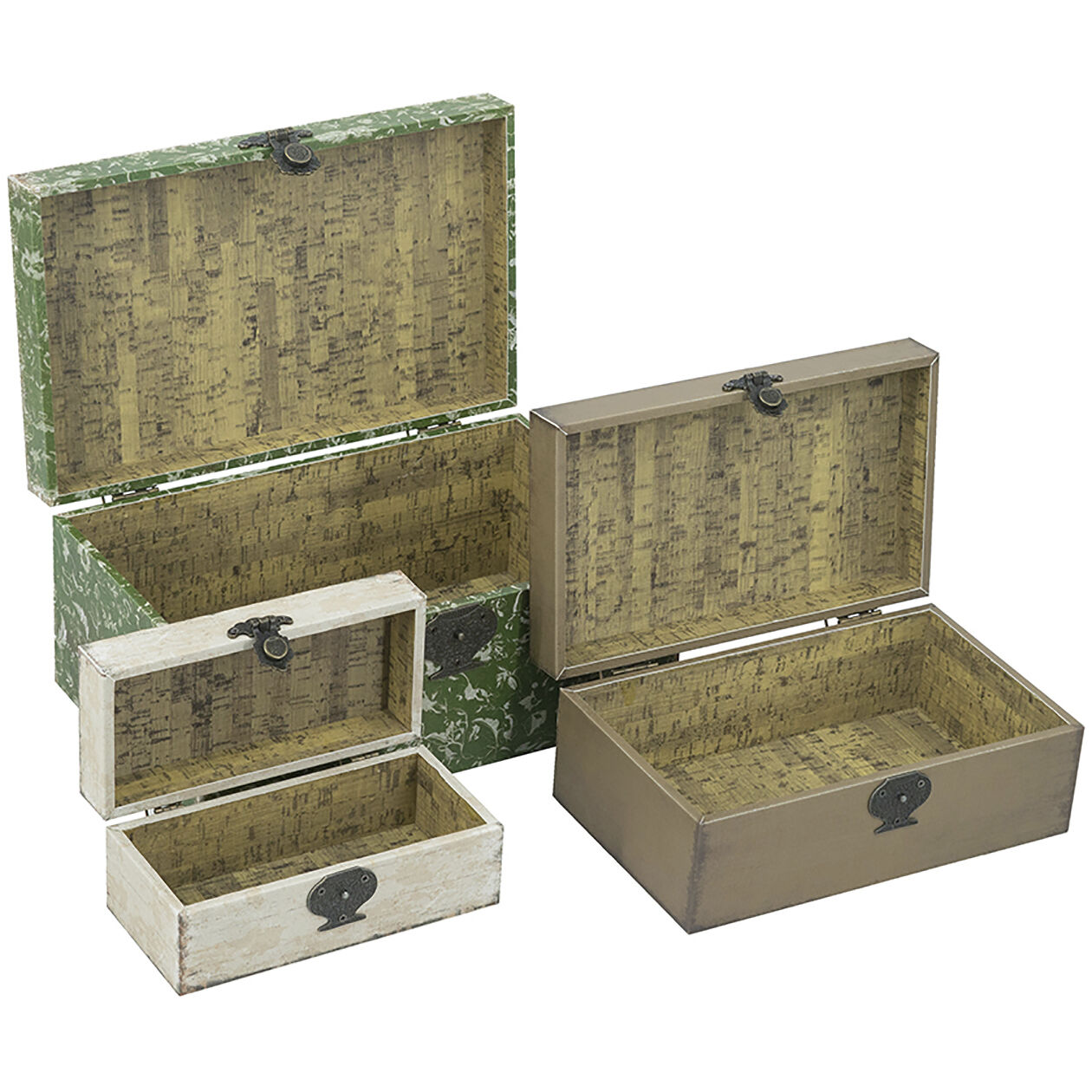 Anita Textured White/Brown/Green Decorative Boxes, Set of 3