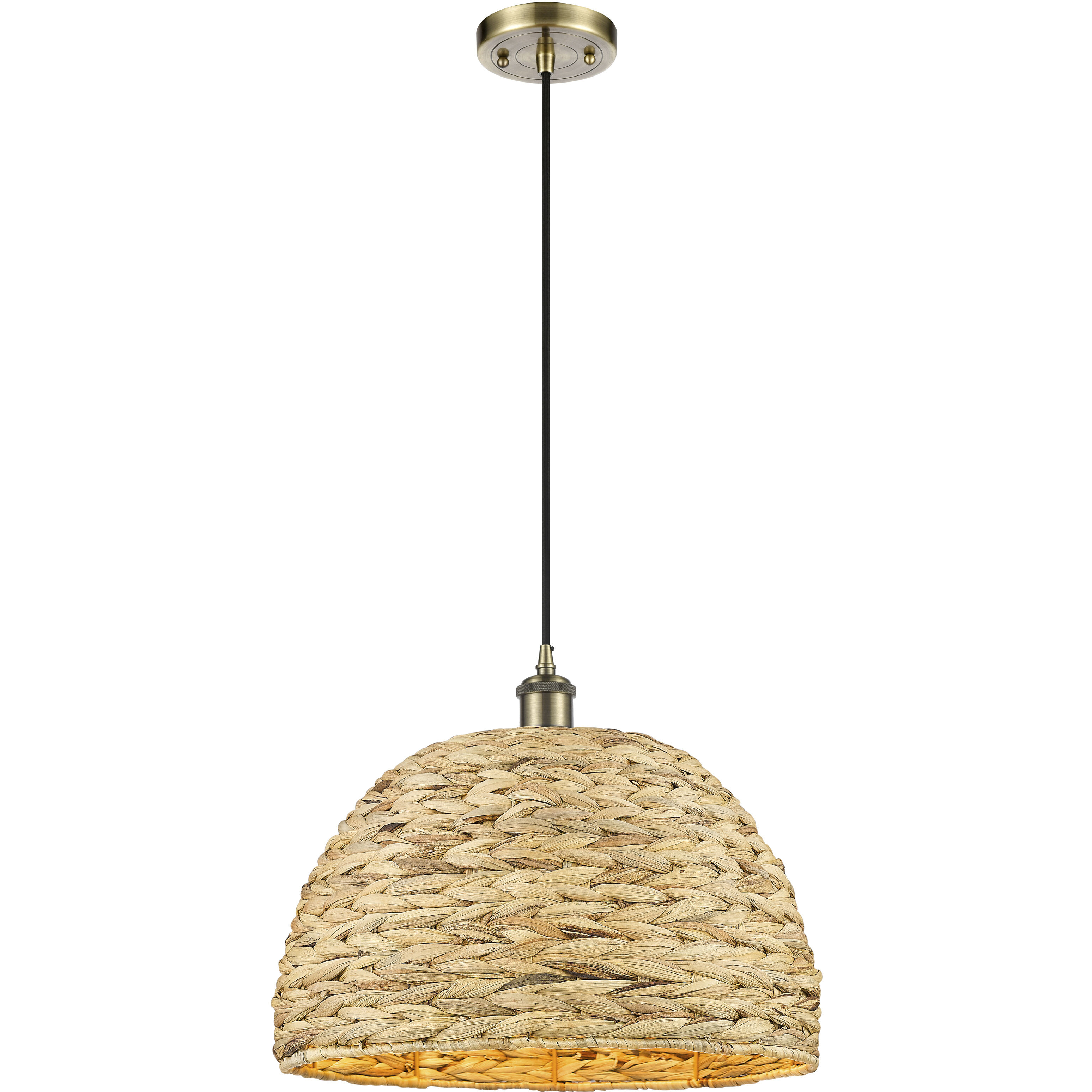 Woven Rattan 1 Light 15.75 inch Antique Brass Pendant Ceiling Light