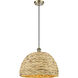 Woven Rattan 1 Light 15.75 inch Antique Brass Pendant Ceiling Light