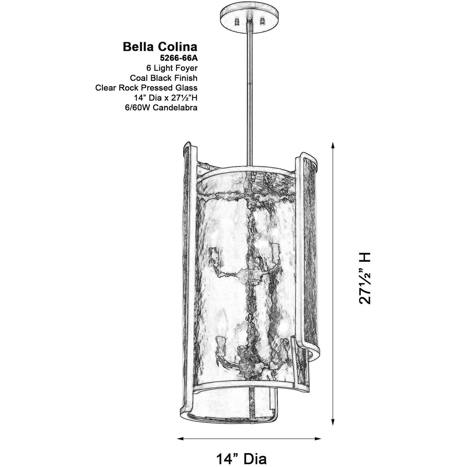 Bella Collina 6 Light 14 inch Coal Foyer Pendant Ceiling Light