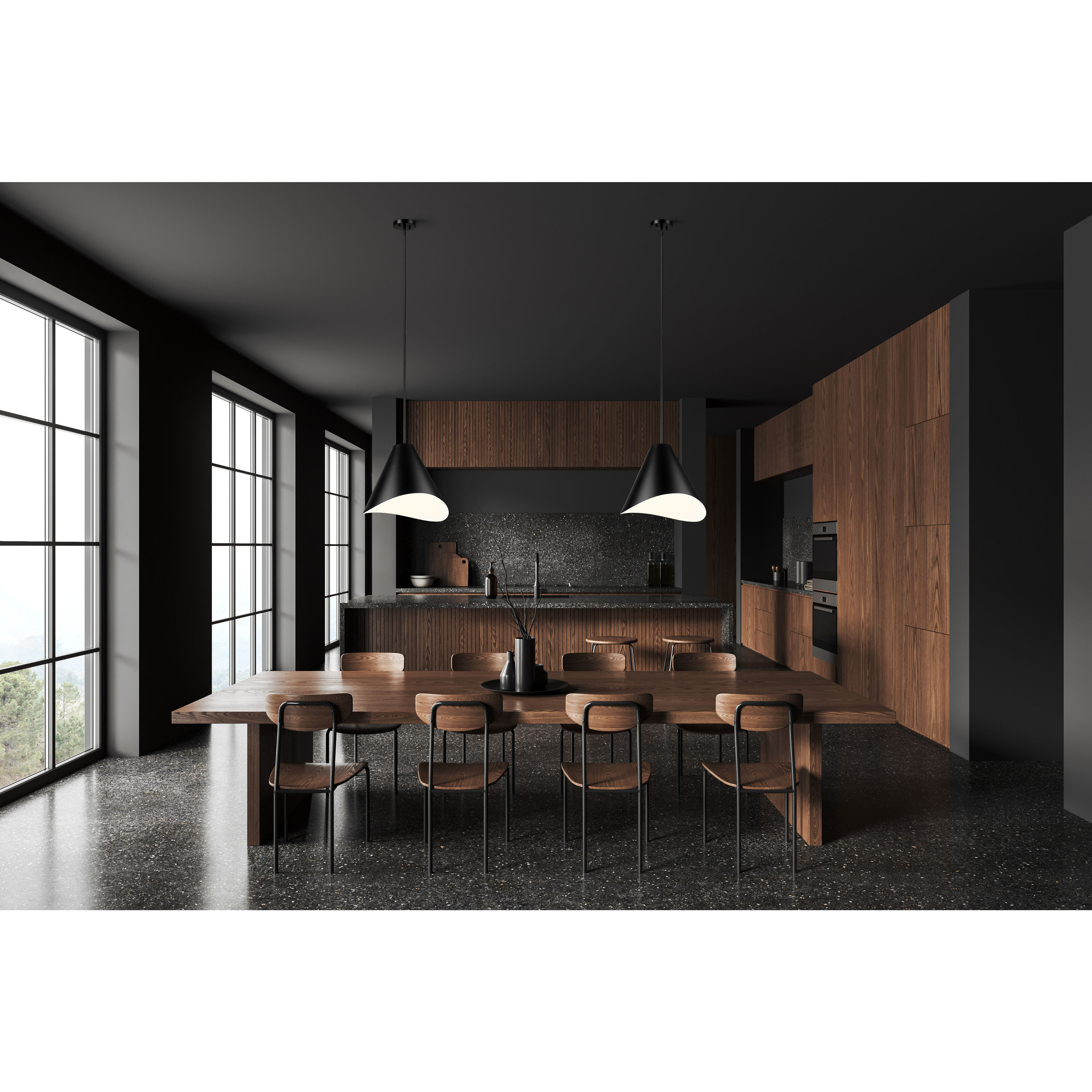 Aria 1 Light 18 inch Matte Black Pendant Ceiling Light in Matte Black & Inner White