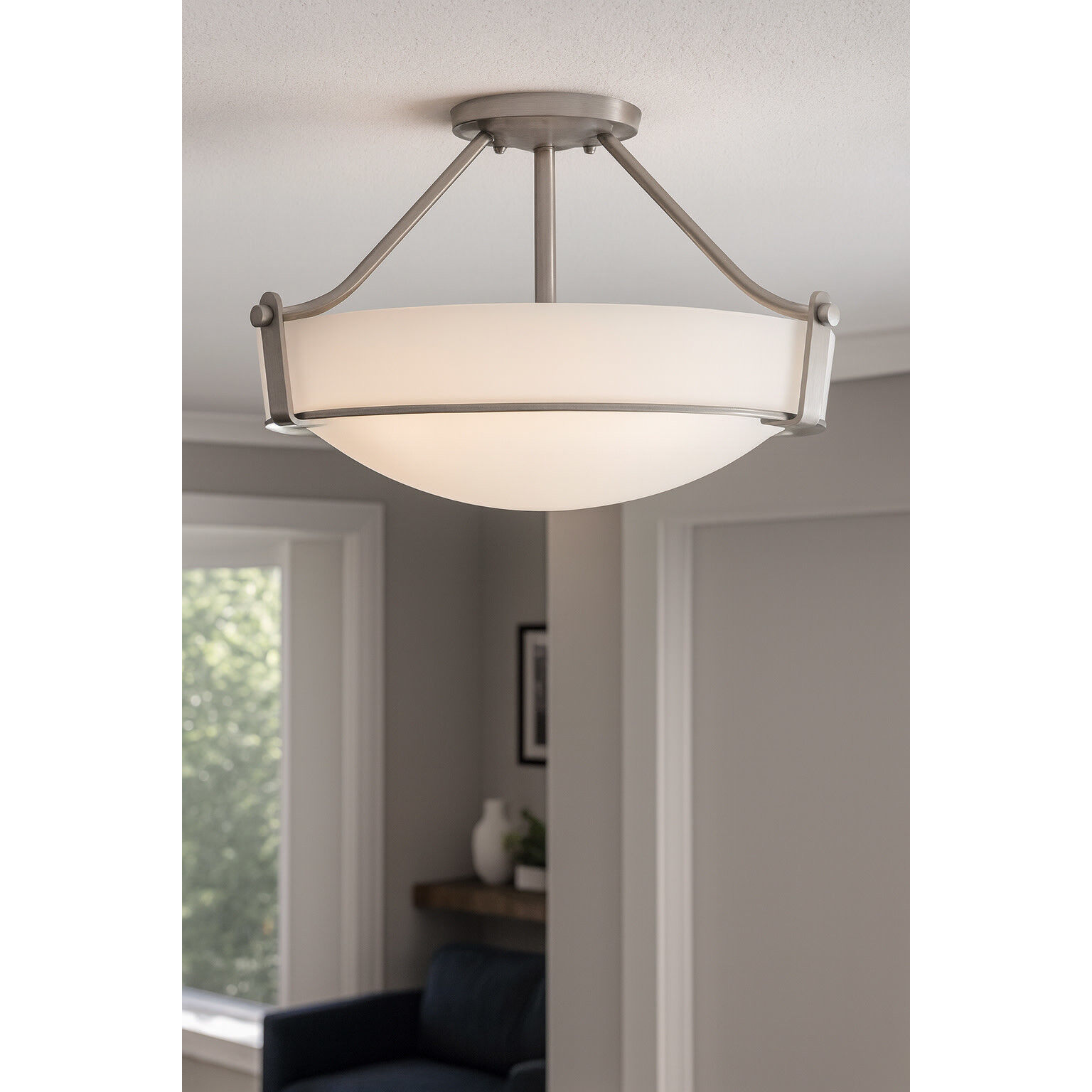 Hathaway 4 Light 20.75 inch Antique Nickel Indoor Semi-Flush Mount Ceiling Light in Etched White