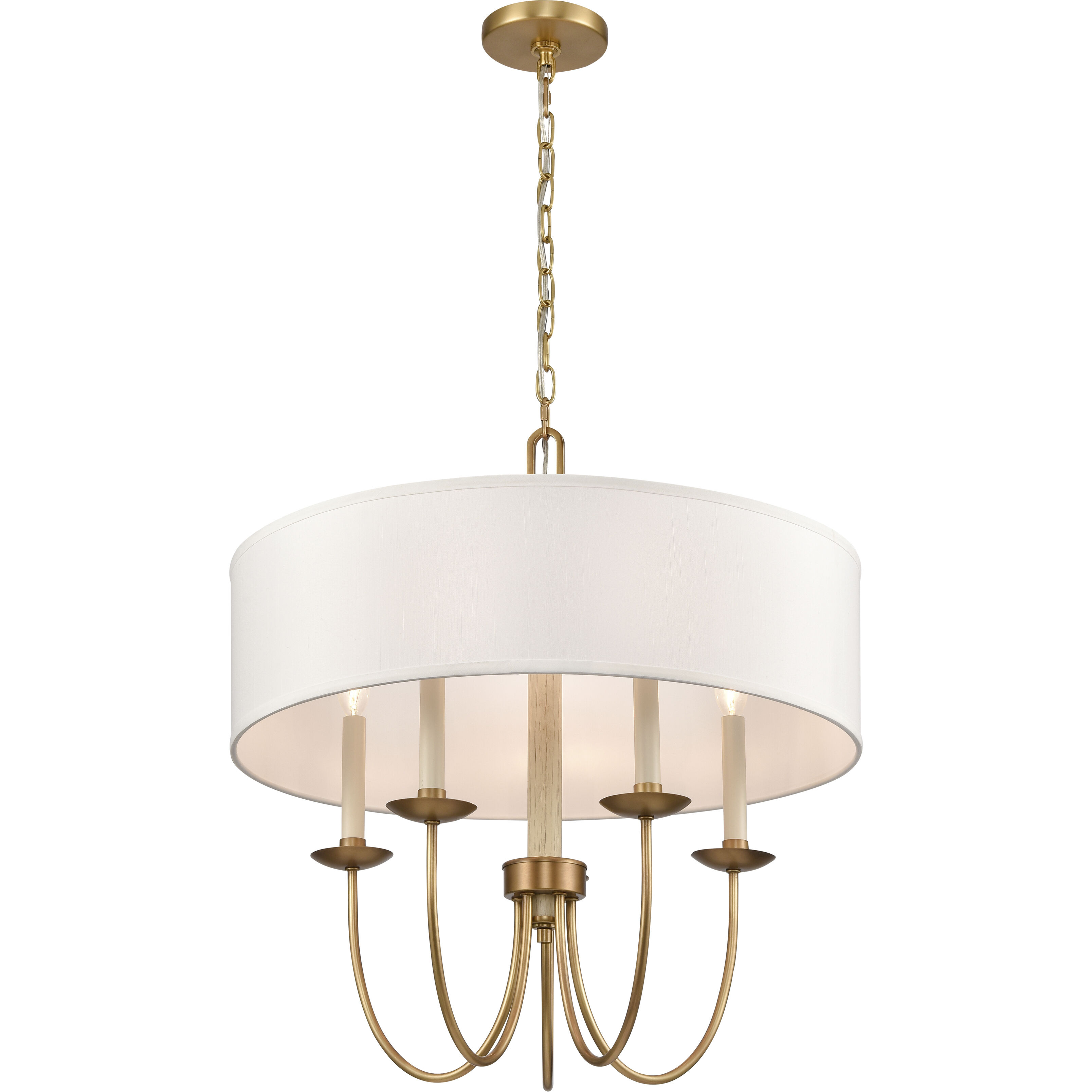 Neville 5 Light 23 inch Natural Brass with Bleached White Wood and Off White Chandelier Ceiling Light