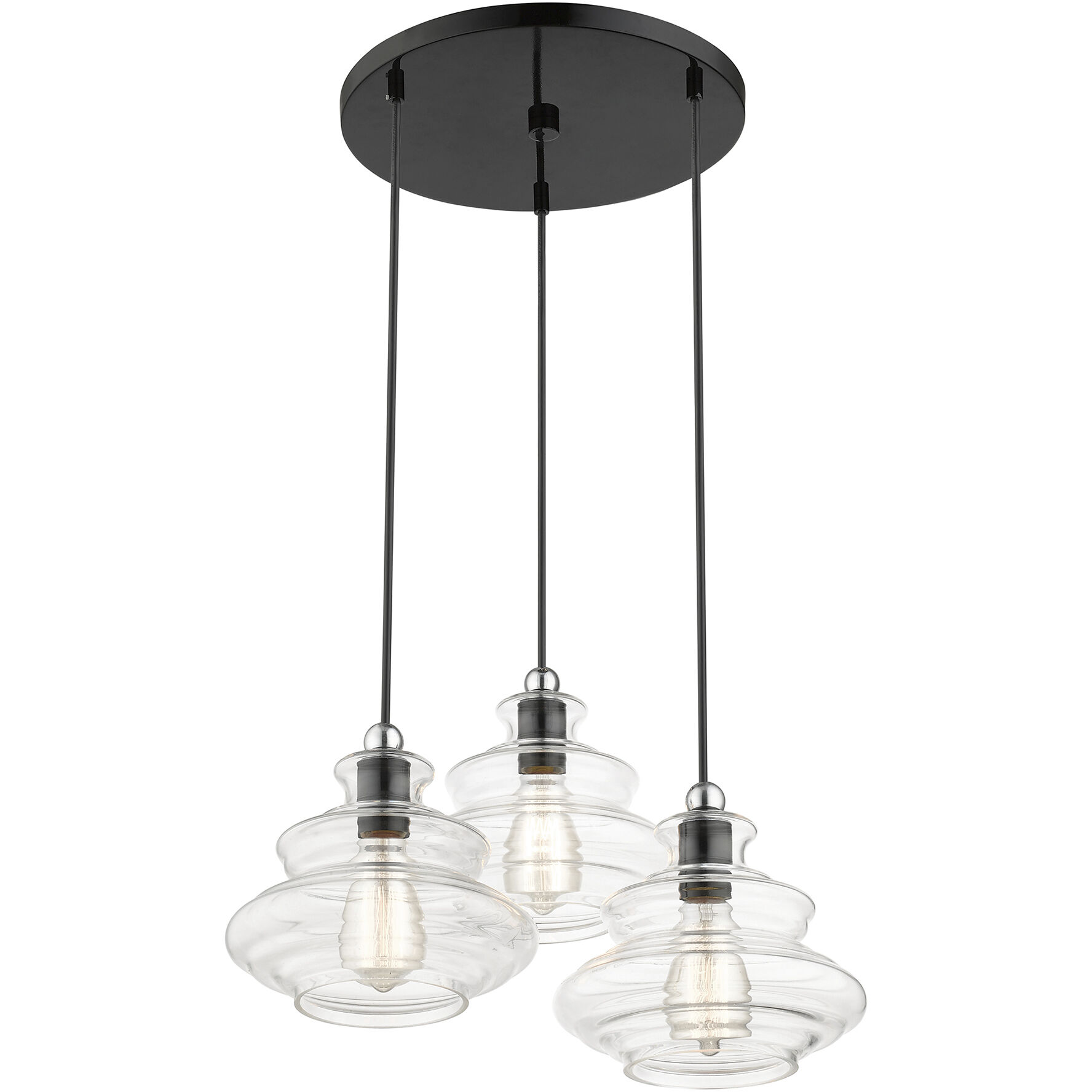 Everett 3 Light 20 inch Shiny Black with Chrome Finish Accents Pendant Chandelier Ceiling Light
