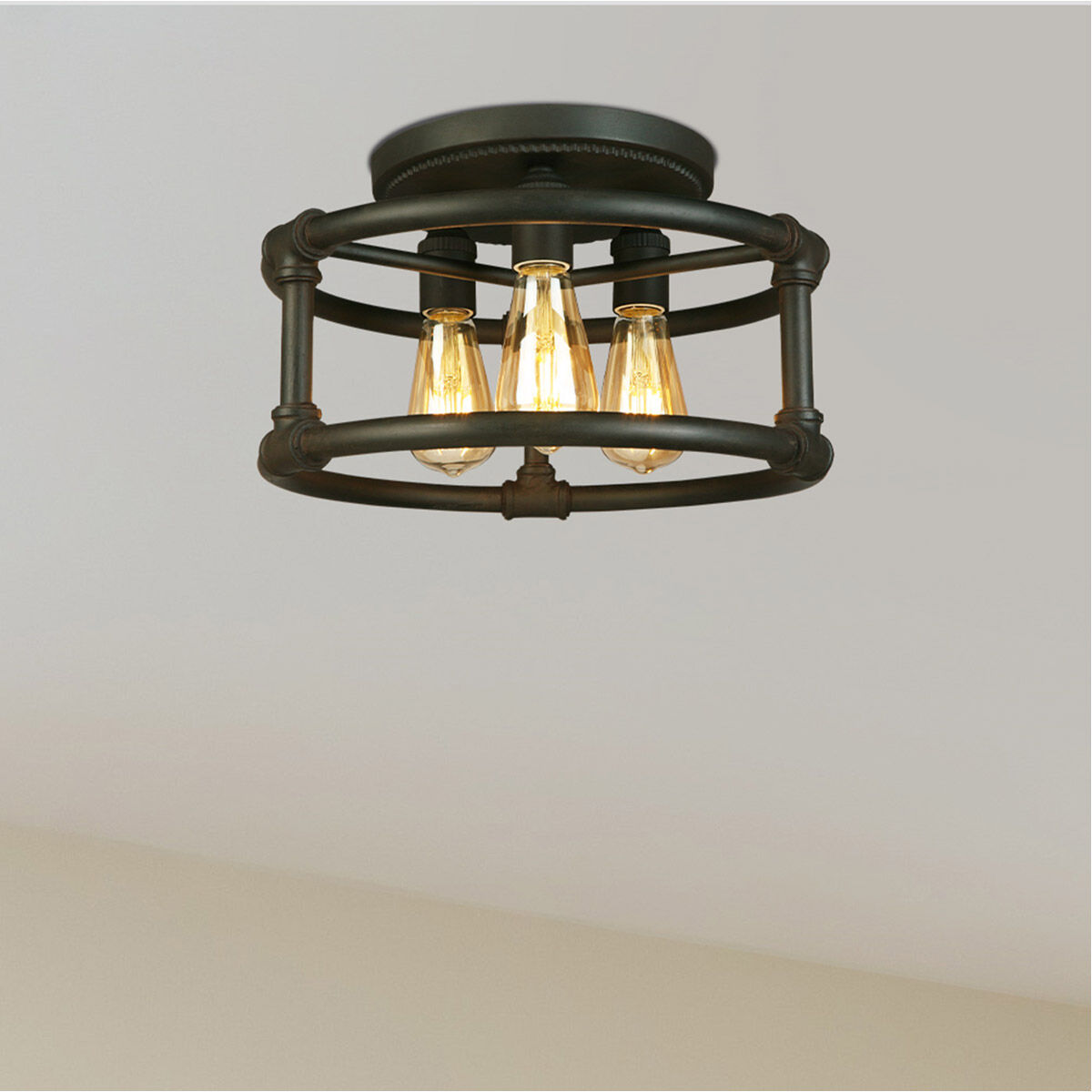 Wymer 3 Light 15 inch Matte Bronze Semi Flush Mount Ceiling Light