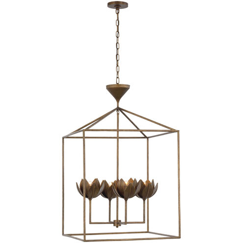 Julie Neill Alberto LED 24 inch Antique Bronze Leaf Open Cage Lantern Ceiling Light, Large