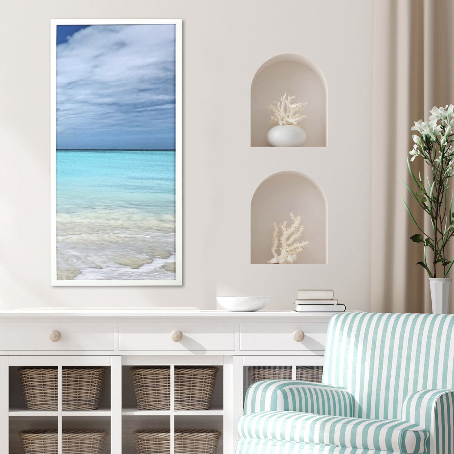 Come Sea Me Blue and Beige and White Framed Art