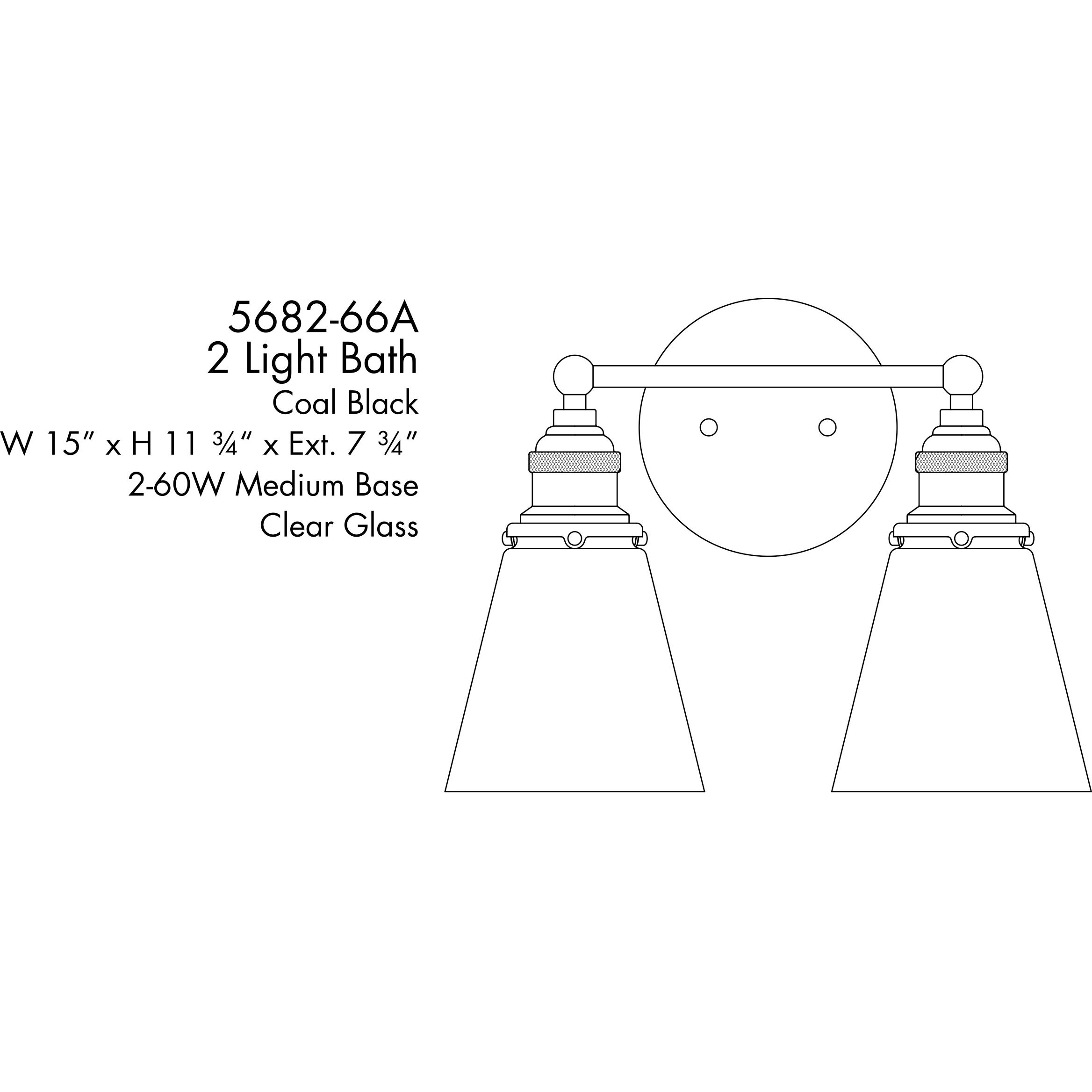 Barwell 2 Light 15 inch Coal Black Bath Vanity Light Wall Light