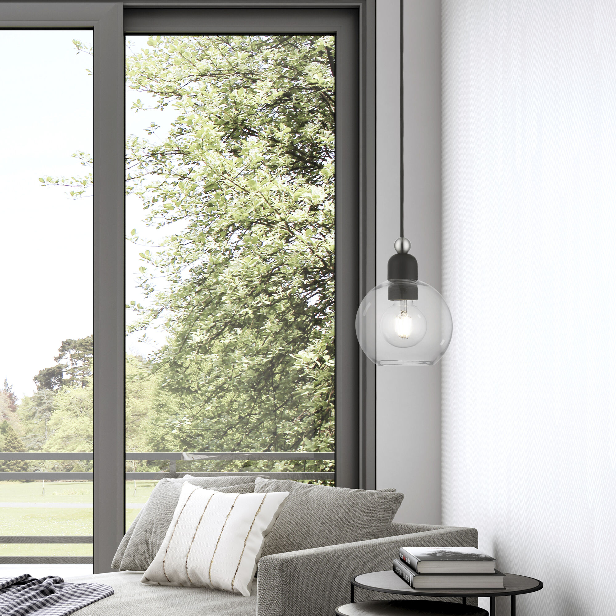 Downtown 1 Light 6.5 inch Black with Brushed Nickel Accents Mini Pendant Ceiling Light, Sphere