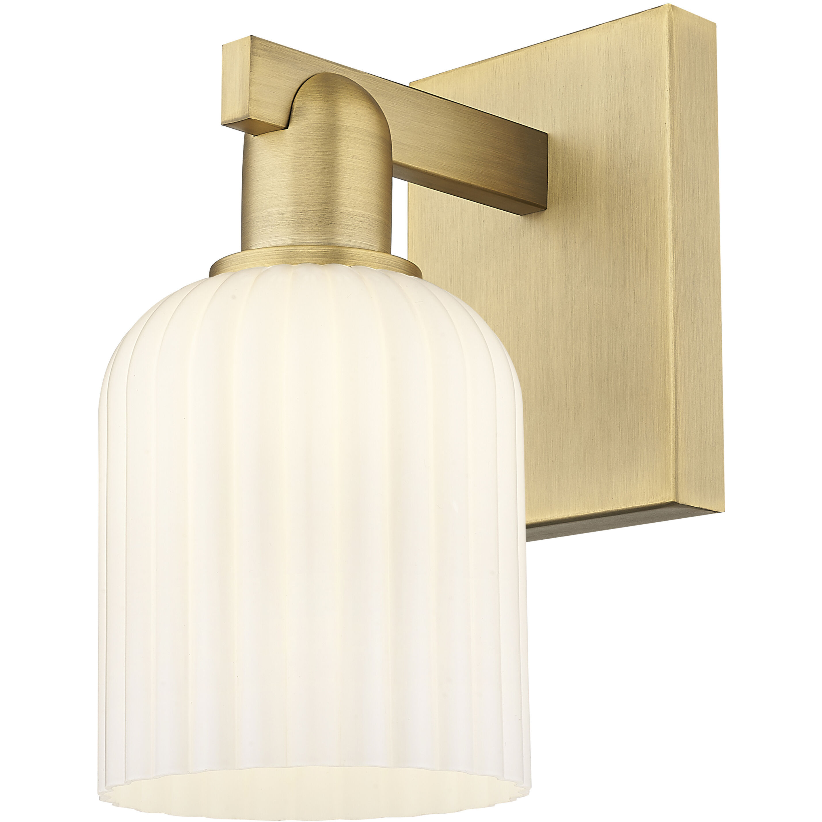 Bridal Veil Sconce Wall Light in Brushed Brass, Gloss White Glass