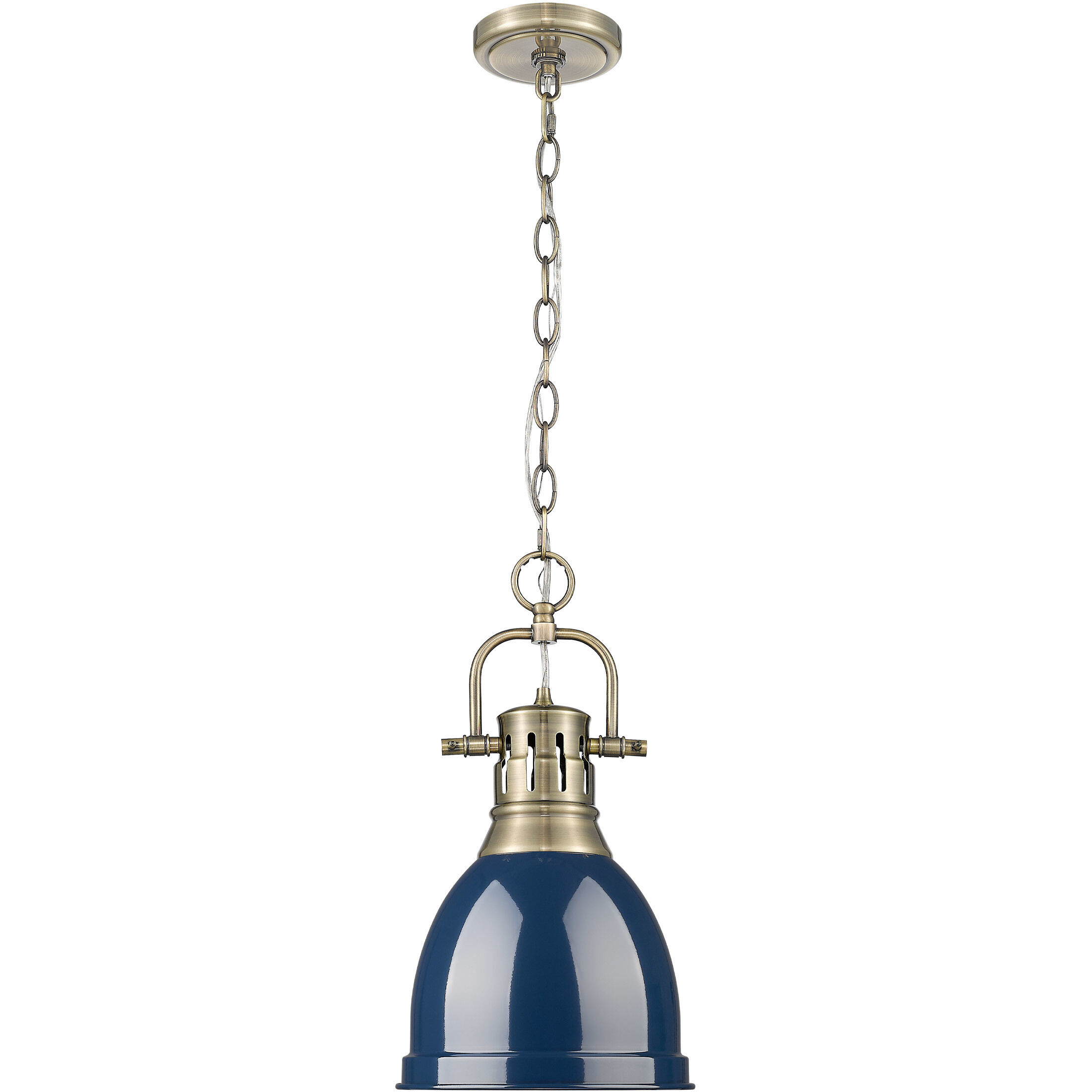Yep Duncan 1 Light 8.88 inch Aged Brass Pendant Ceiling Light in Navy, Small