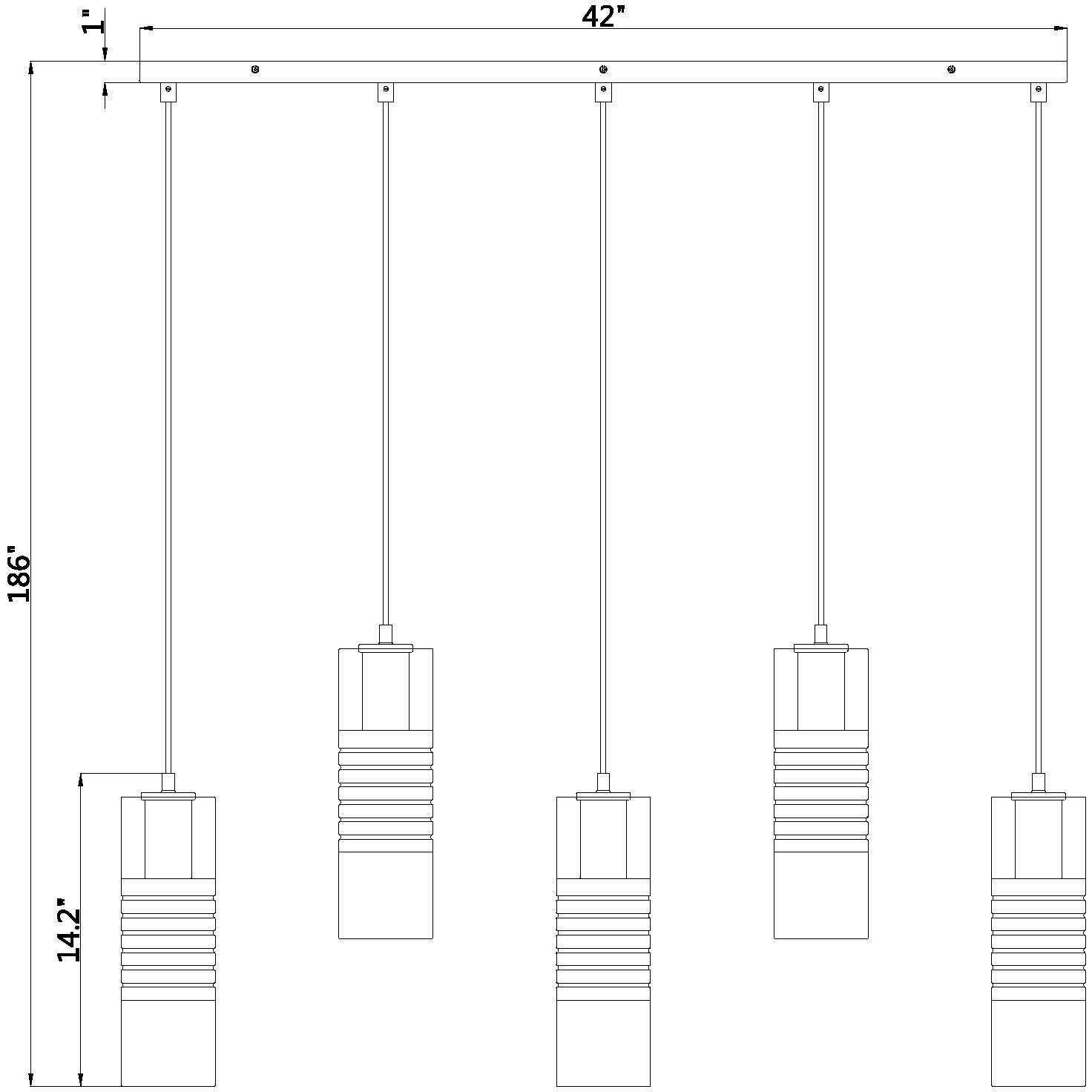 Alton 5 Light 42 inch Matte Black Linear Chandelier Ceiling Light