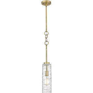 Wexford 1 Light 4 inch Brushed Brass Mini Pendant Ceiling Light in Incandescent, Clear Deco Swirl Glass