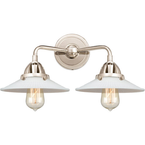 Nouveau 2 Halophane LED 17 inch Polished Nickel Bath Vanity Light Wall Light in Matte White Halophane Glass