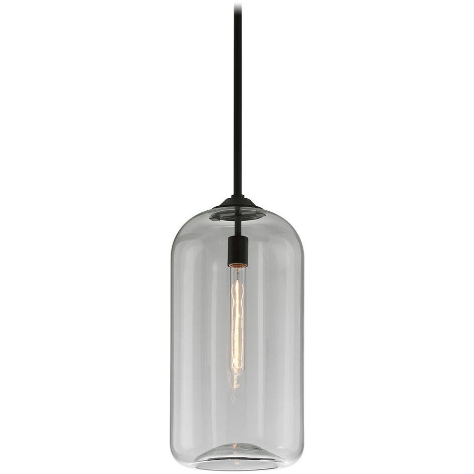District 1 Light 10 inch Satin Black Pendant Ceiling Light, Clear Glass