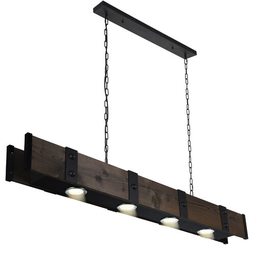 Pago LED 59 inch Black and Wood Drum Shade Island Light Ceiling Light