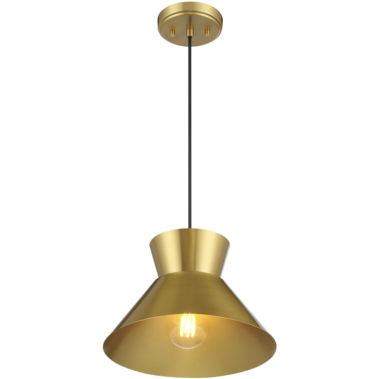 Mid-Century Modern 1 Light 12 inch Natural Brass Pendant Ceiling Light