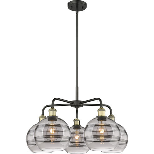 Ballston Rochester 5 Light 26 inch Black Antique Brass Stem Hung Chandelier Ceiling Light