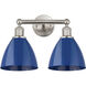 Plymouth Dome 2 Light 16.5 inch Brushed Satin Nickel Bath Vanity Light Wall Light in Blue