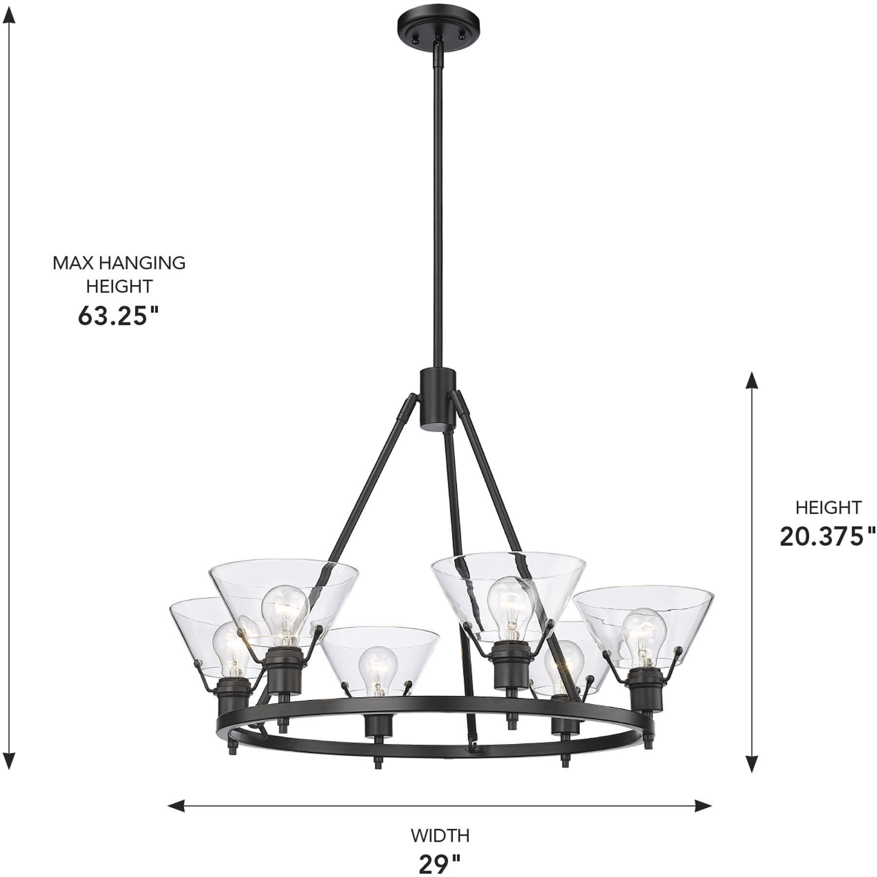 Yep Orwell 6 Light 29 inch Matte Black Chandelier Ceiling Light in Clear Glass