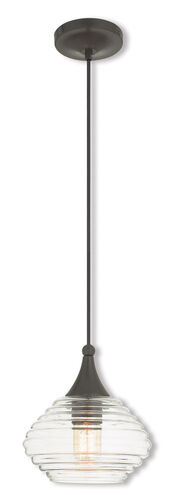 Art Glass 1 Light 8 inch English Bronze Mini Pendant Ceiling Light in Shiny Dark Gray